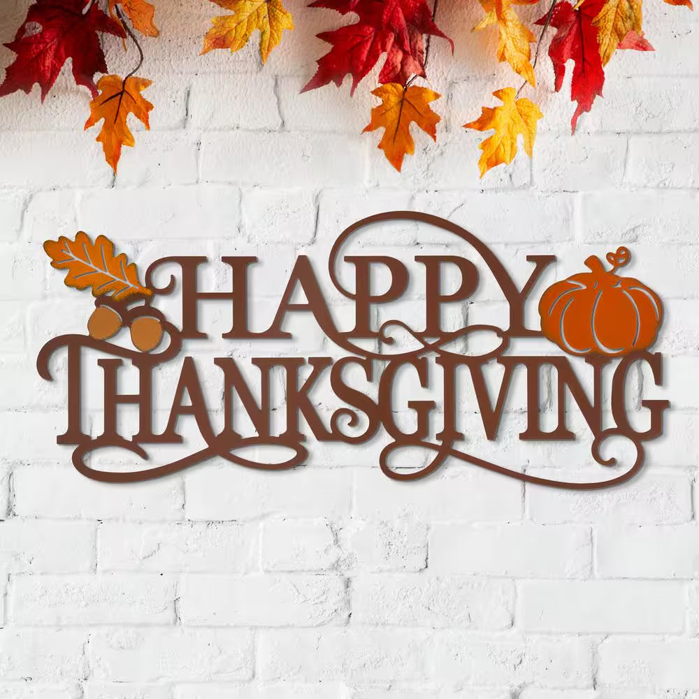 24 In. L Metal Happy Thanksgiving Wall Decor