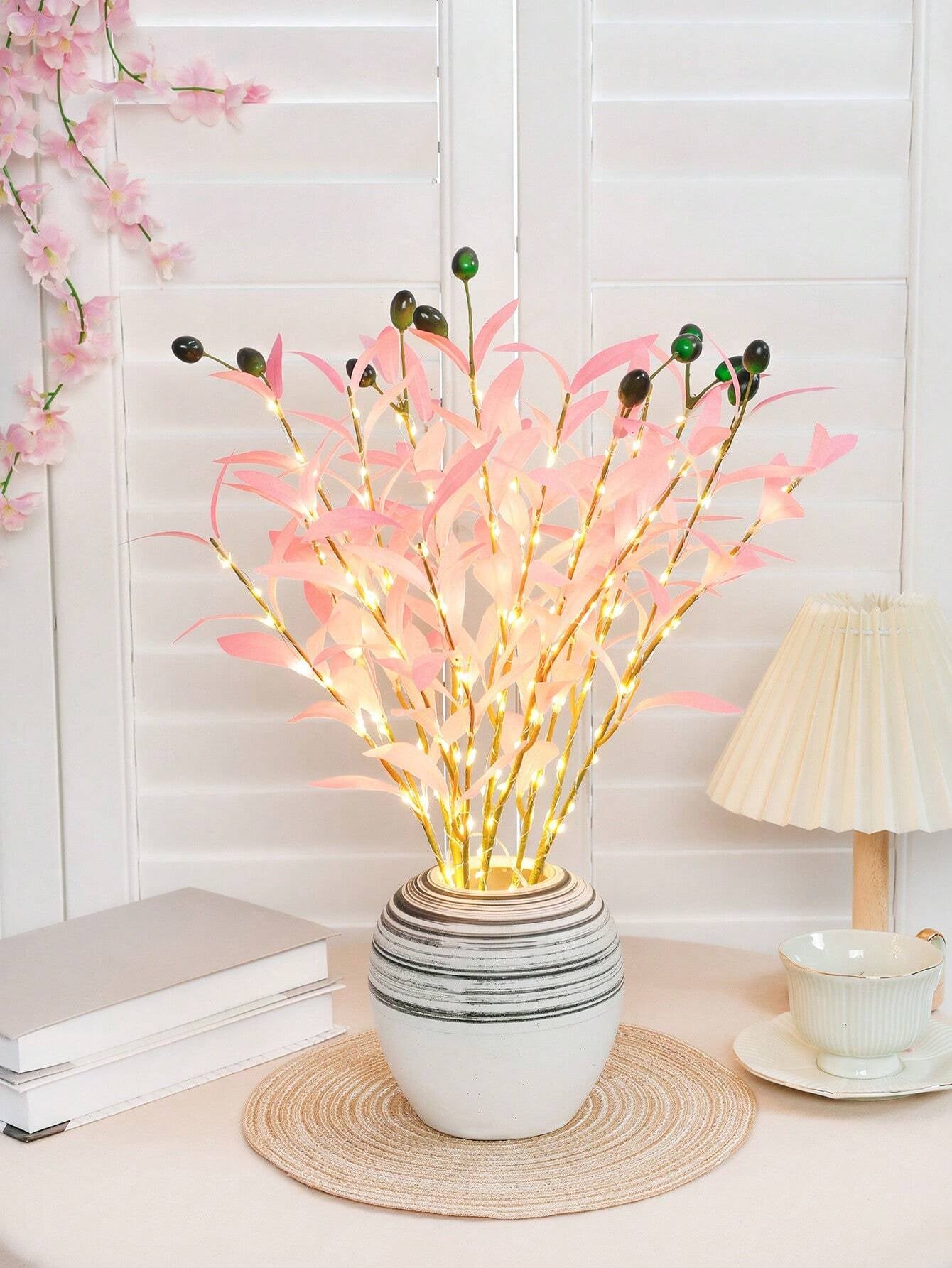 1Pc Simulation LED Lamp Olive Branch Home Interior Living Room Bedroom Porch Party Desktop Glow Warm Decoration Aesthetics, Valentine Day, Gift Gifts Birthday Graduation Home Decor Back to School Room Decor School Supplies,Fake Plants