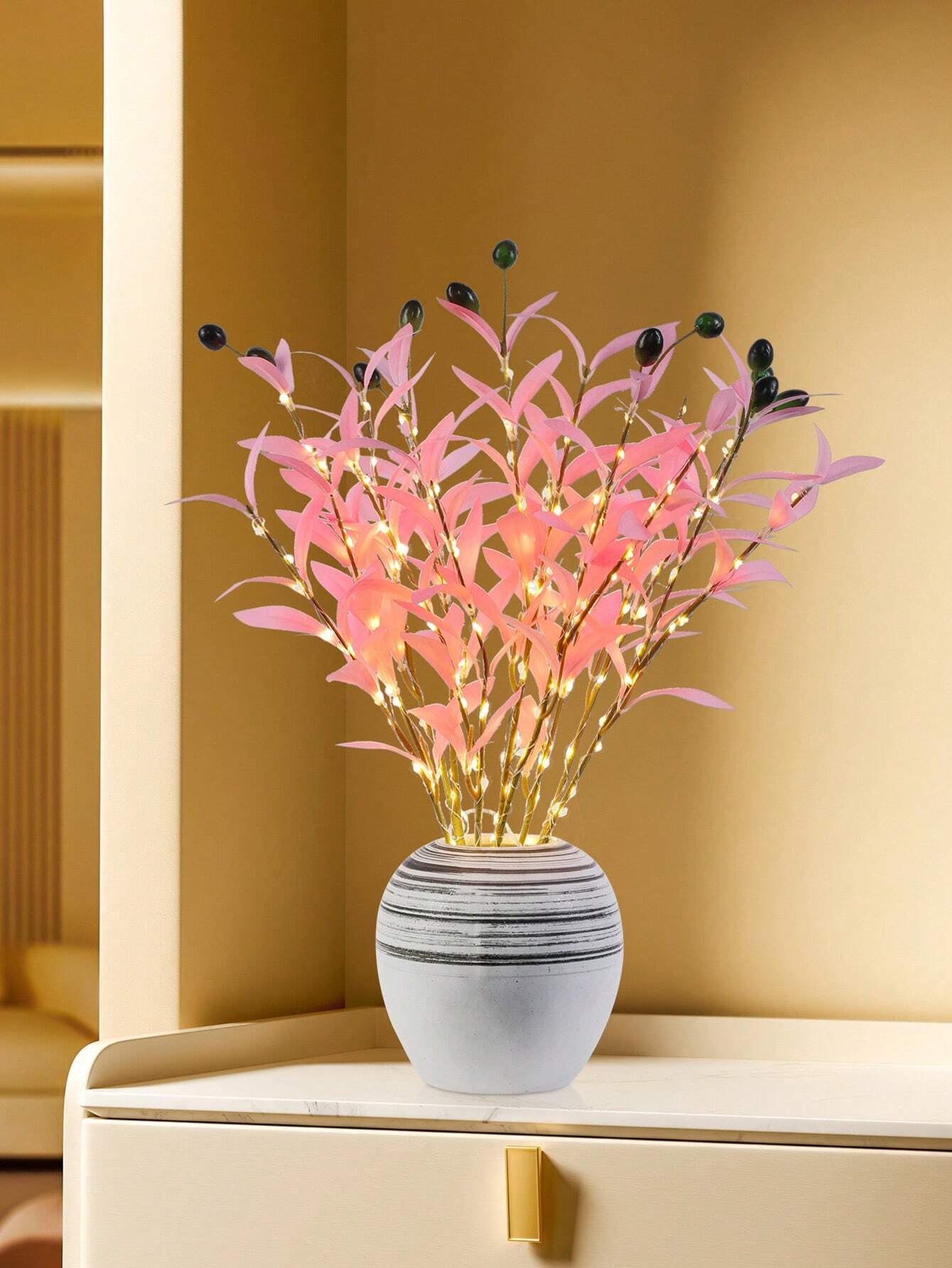 1Pc Simulation LED Lamp Olive Branch Home Interior Living Room Bedroom Porch Party Desktop Glow Warm Decoration Aesthetics, Valentine Day, Gift Gifts Birthday Graduation Home Decor Back to School Room Decor School Supplies,Fake Plants