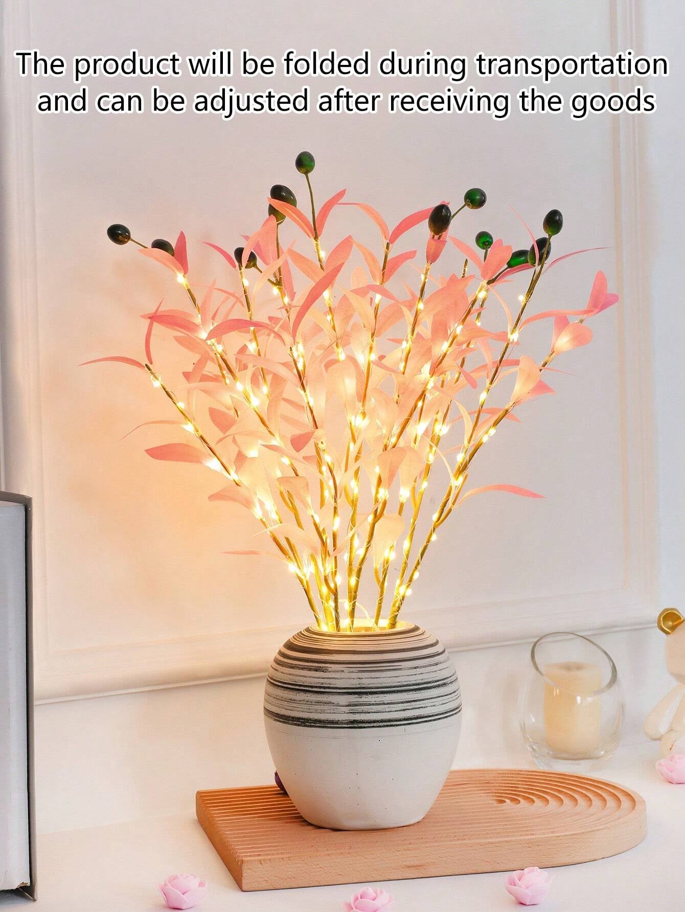 1Pc Simulation LED Lamp Olive Branch Home Interior Living Room Bedroom Porch Party Desktop Glow Warm Decoration Aesthetics, Valentine Day, Gift Gifts Birthday Graduation Home Decor Back to School Room Decor School Supplies,Fake Plants