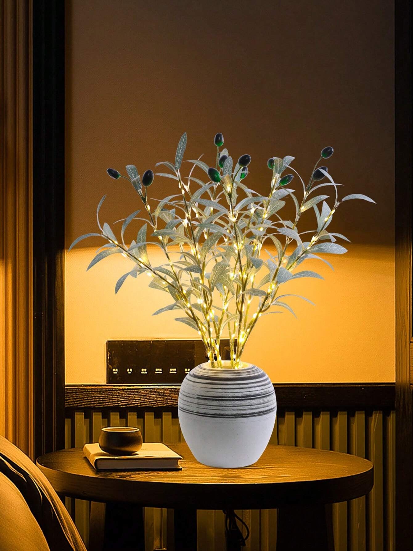 1Pc Simulation LED Lamp Olive Branch Home Interior Living Room Bedroom Porch Party Desktop Glow Warm Decoration Aesthetics, Valentine Day, Gift Gifts Birthday Graduation Home Decor Back to School Room Decor School Supplies,Fake Plants