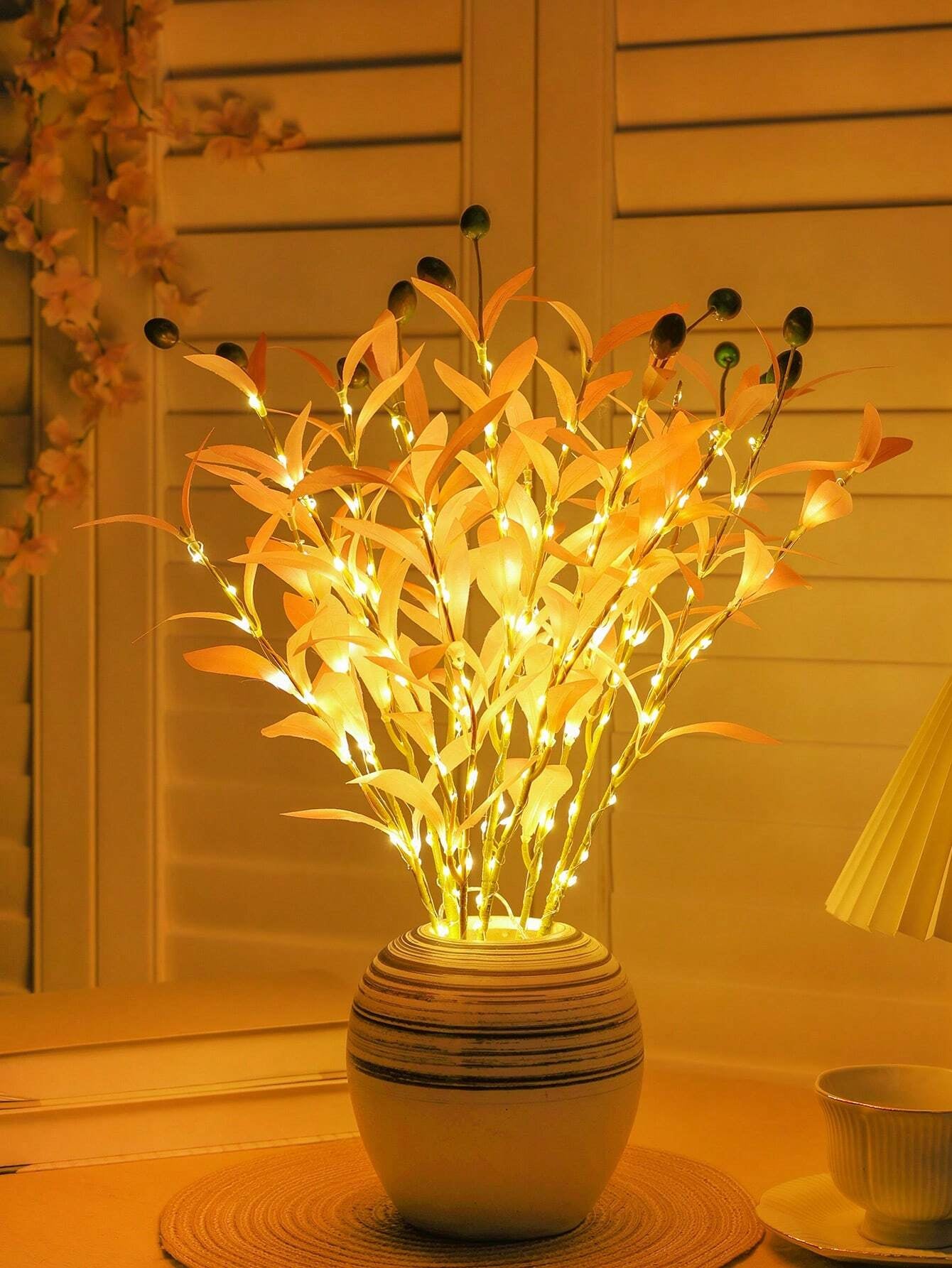 1Pc Simulation LED Lamp Olive Branch Home Interior Living Room Bedroom Porch Party Desktop Glow Warm Decoration Aesthetics, Valentine Day, Gift Gifts Birthday Graduation Home Decor Back to School Room Decor School Supplies,Fake Plants