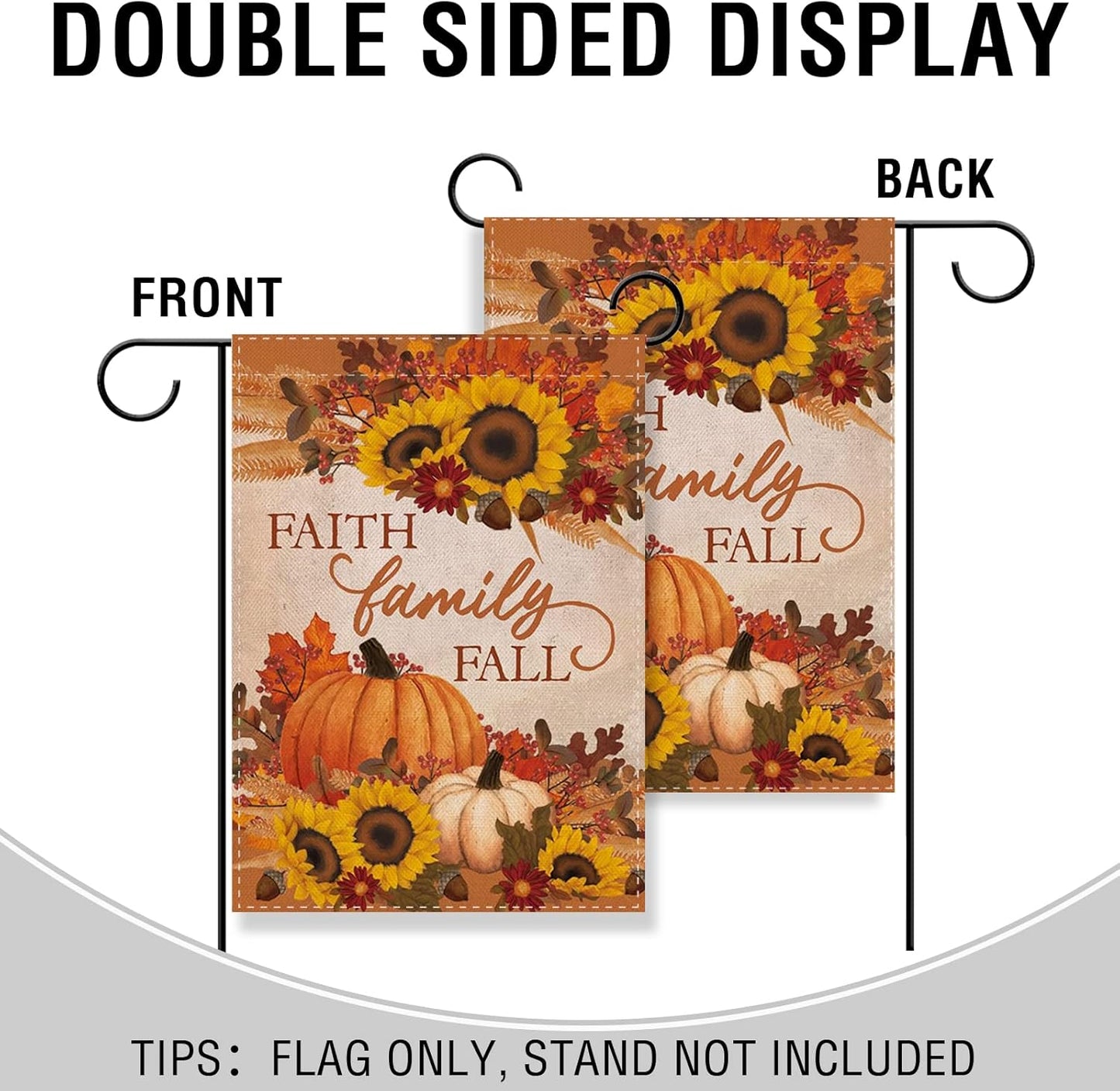 Faith Family Fall Decorative Small Garden Flag Autumn House Yard outside Pumpkin Sunflower Maple Leaves Farmhouse Burlap Decor, Thanksgiving Religious Home Outdoor Decoration Double Sided 12X18