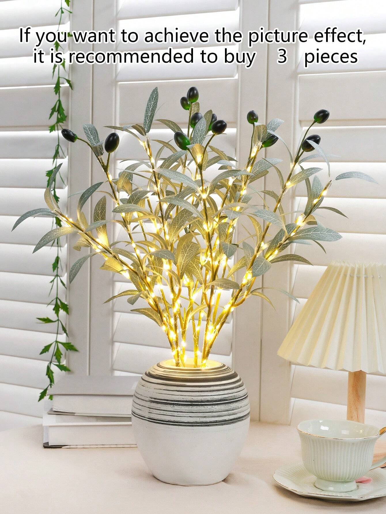 1Pc Simulation LED Lamp Olive Branch Home Interior Living Room Bedroom Porch Party Desktop Glow Warm Decoration Aesthetics, Valentine Day, Gift Gifts Birthday Graduation Home Decor Back to School Room Decor School Supplies,Fake Plants