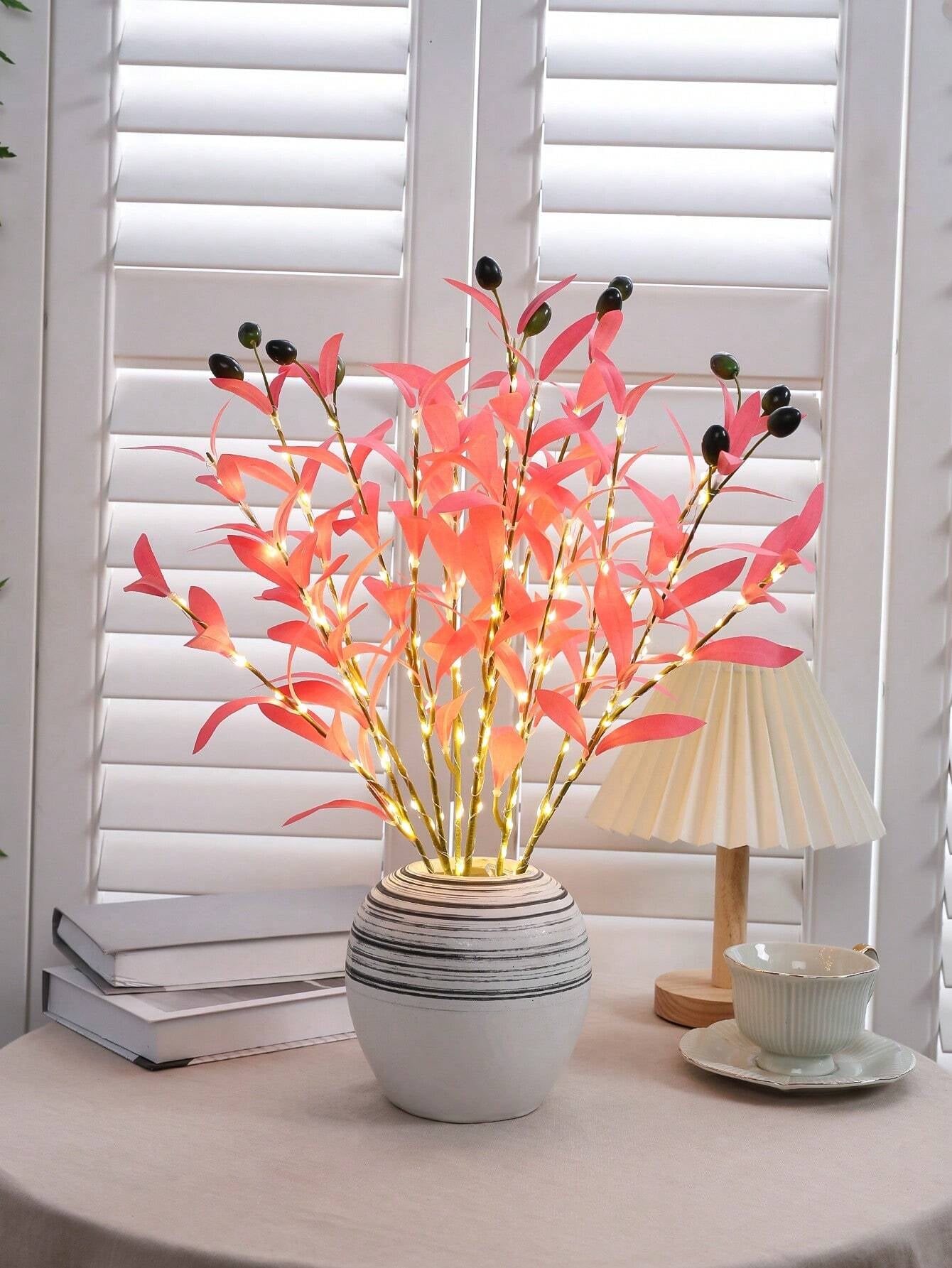 1Pc Simulation LED Lamp Olive Branch Home Interior Living Room Bedroom Porch Party Desktop Glow Warm Decoration Aesthetics, Valentine Day, Gift Gifts Birthday Graduation Home Decor Back to School Room Decor School Supplies,Fake Plants