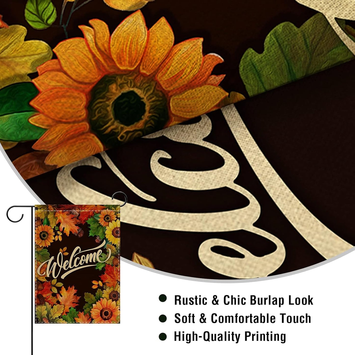 Welcome Fall Sunflower Maple Leaves Garden Flag, Autumn Home Decorative House Yard outside Small Flag Double Sided Acorns Seasonal Decor, Thanksgiving Farmhouse Outdoor Burlap Decorations 12X18