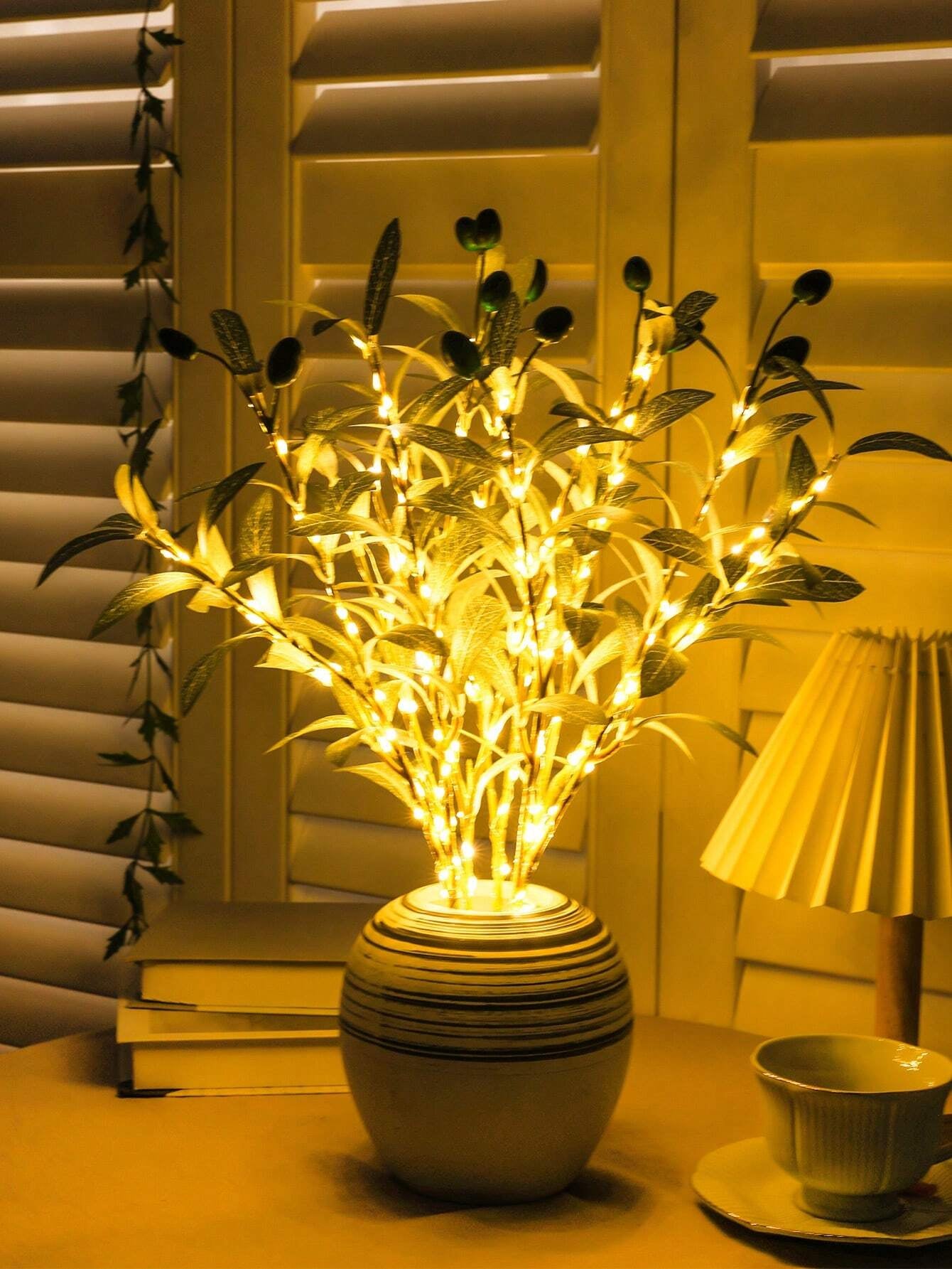 1Pc Simulation LED Lamp Olive Branch Home Interior Living Room Bedroom Porch Party Desktop Glow Warm Decoration Aesthetics, Valentine Day, Gift Gifts Birthday Graduation Home Decor Back to School Room Decor School Supplies,Fake Plants