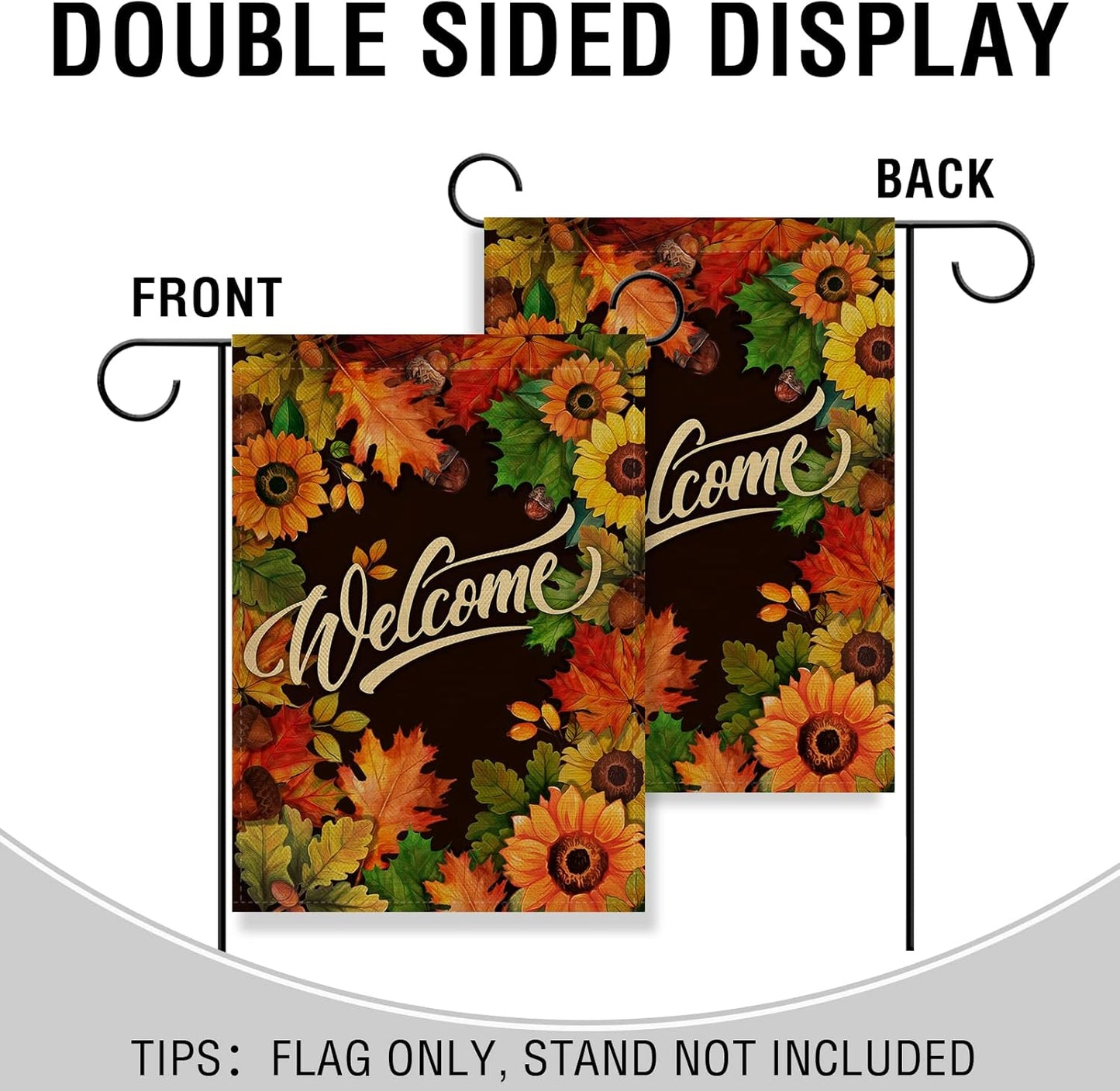 Welcome Fall Sunflower Maple Leaves Garden Flag, Autumn Home Decorative House Yard outside Small Flag Double Sided Acorns Seasonal Decor, Thanksgiving Farmhouse Outdoor Burlap Decorations 12X18