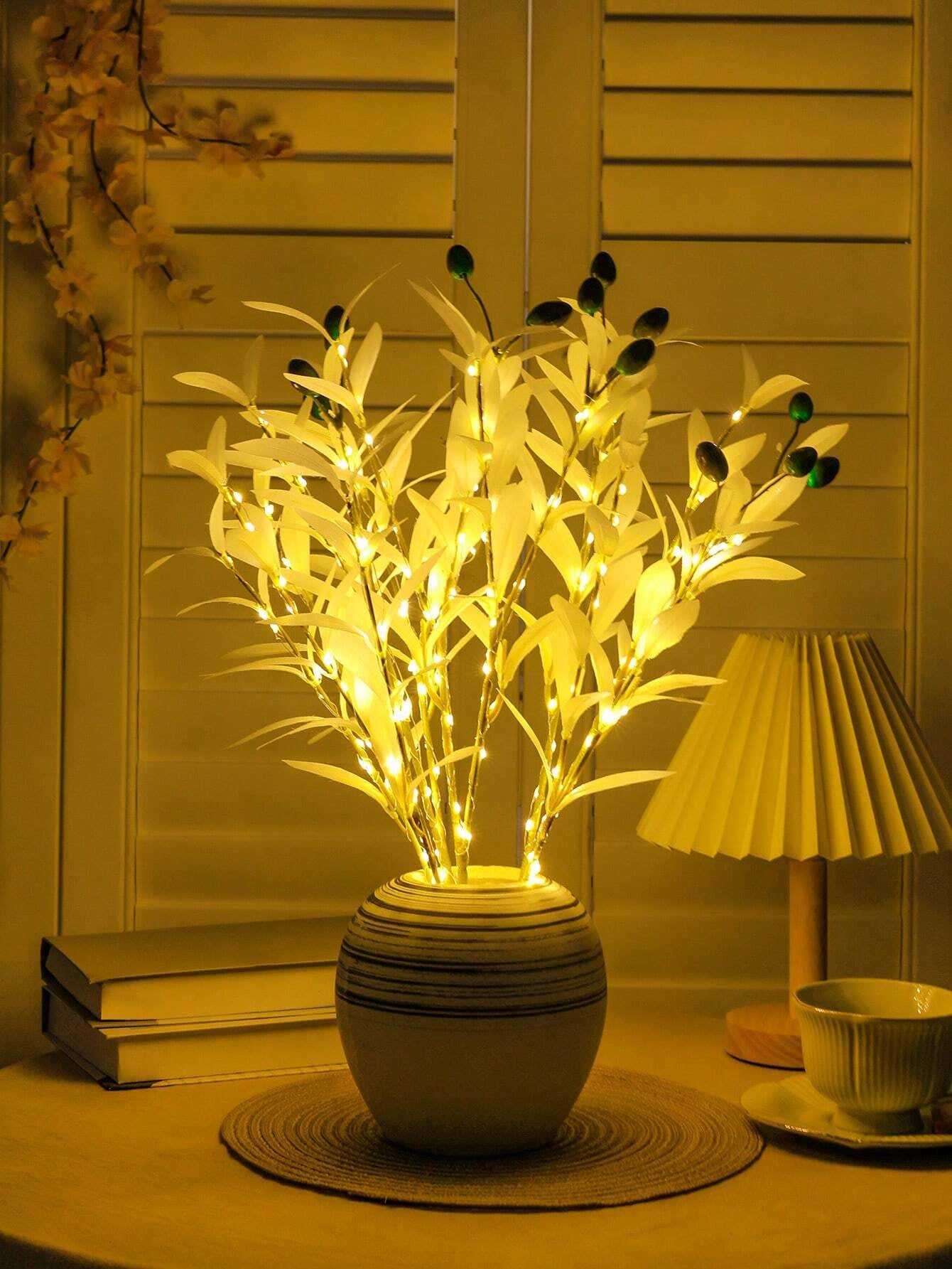 1Pc Simulation LED Lamp Olive Branch Home Interior Living Room Bedroom Porch Party Desktop Glow Warm Decoration Aesthetics, Valentine Day, Gift Gifts Birthday Graduation Home Decor Back to School Room Decor School Supplies,Fake Plants