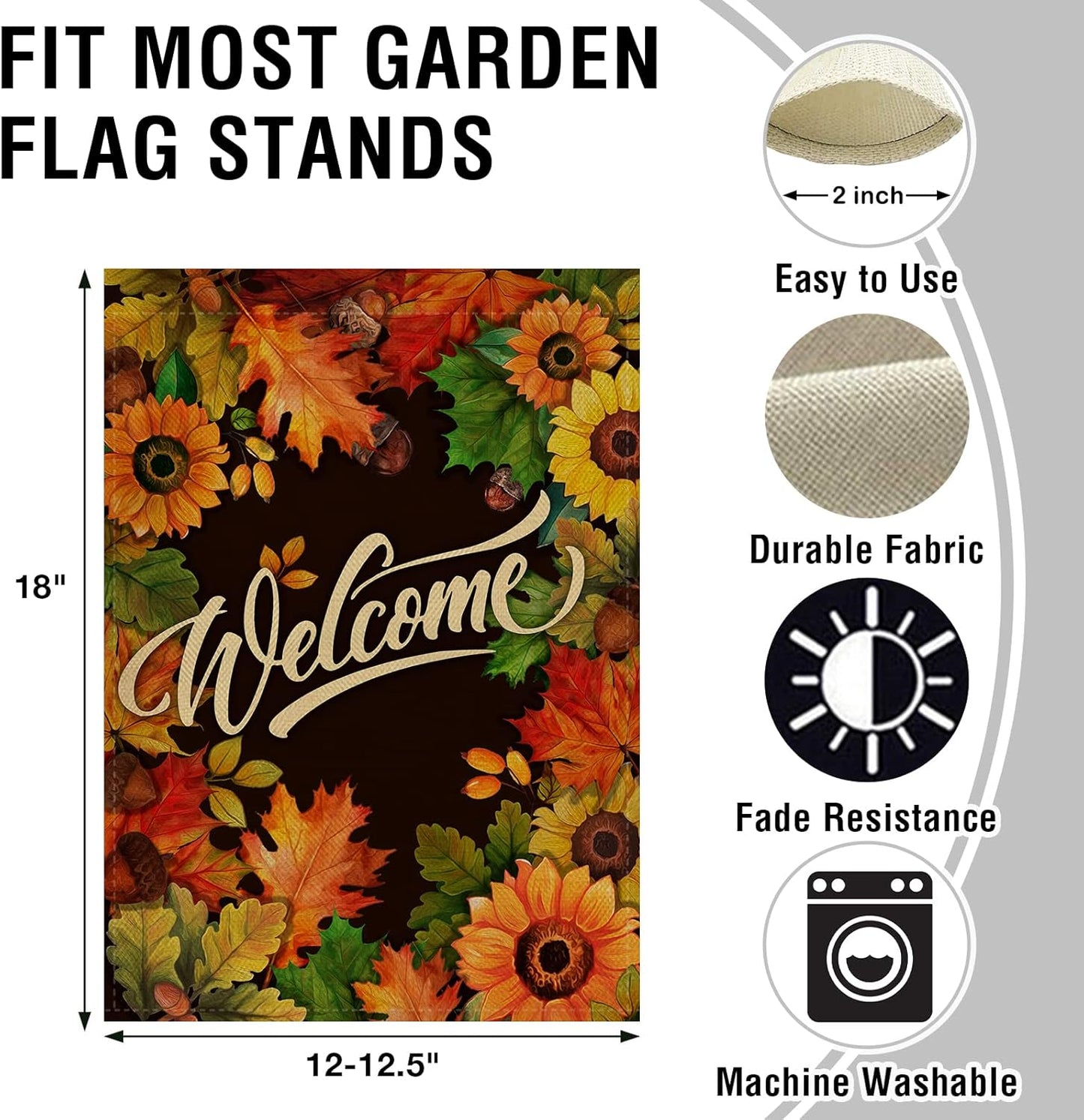 Welcome Fall Sunflower Maple Leaves Garden Flag, Autumn Home Decorative House Yard outside Small Flag Double Sided Acorns Seasonal Decor, Thanksgiving Farmhouse Outdoor Burlap Decorations 12X18