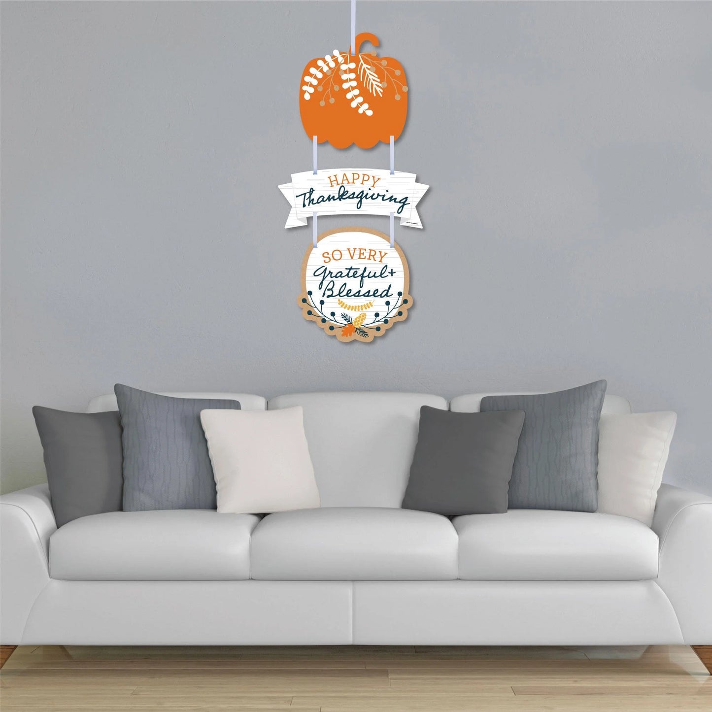 Happy Thanksgiving - Hanging Porch Fall Harvest Party Outdoor Decorations - Front Door Decor - 3 Piece Sign