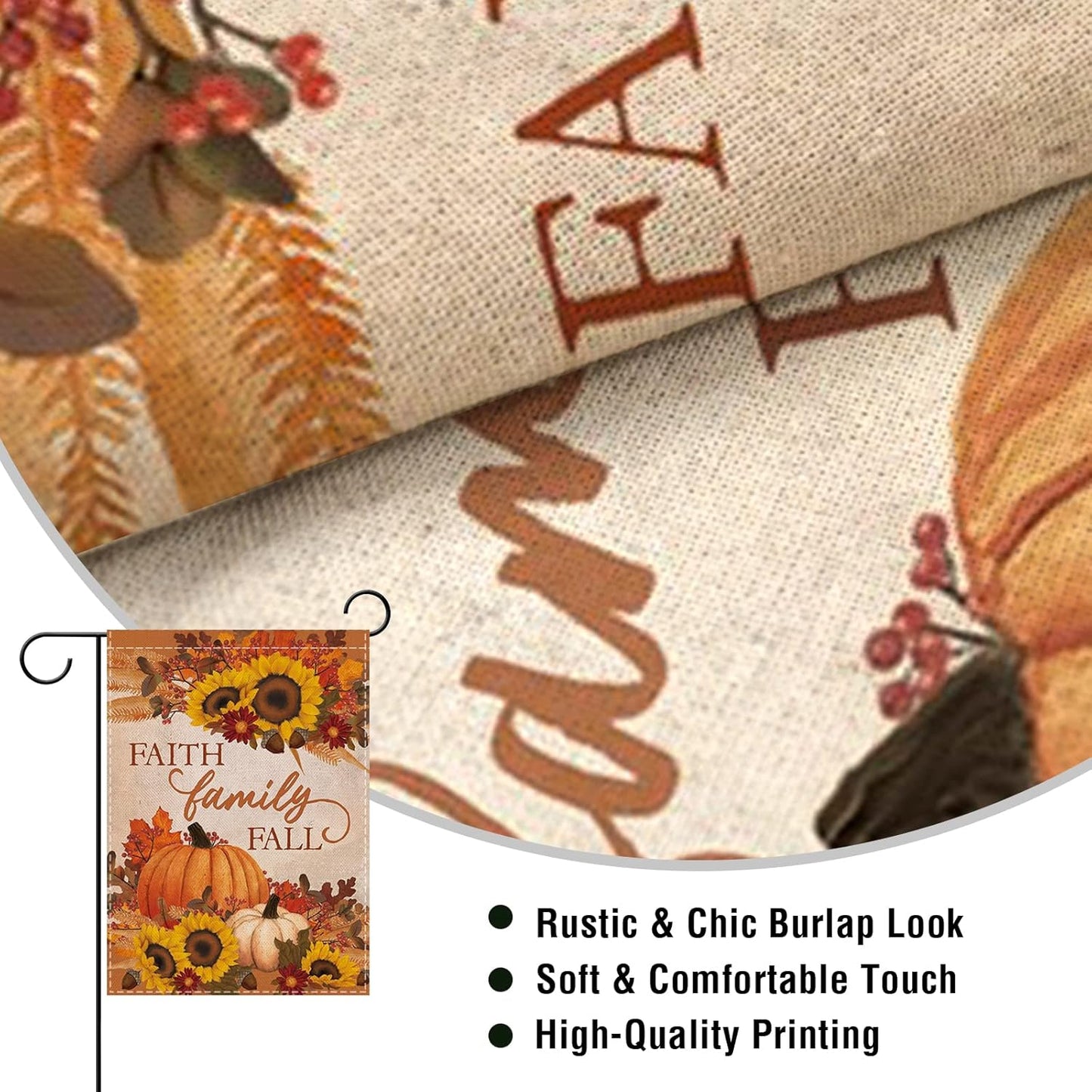 Faith Family Fall Decorative Small Garden Flag Autumn House Yard outside Pumpkin Sunflower Maple Leaves Farmhouse Burlap Decor, Thanksgiving Religious Home Outdoor Decoration Double Sided 12X18
