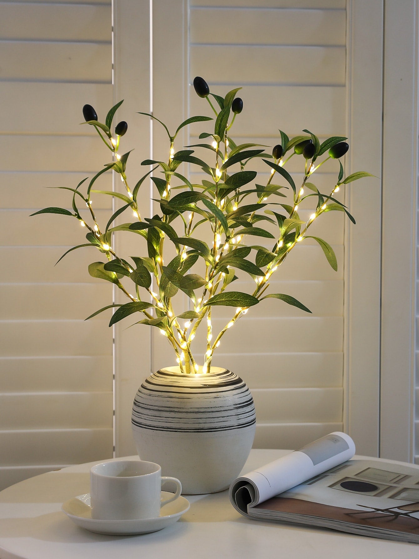 1Pc Simulation LED Lamp Olive Branch Home Interior Living Room Bedroom Porch Party Desktop Glow Warm Decoration Aesthetics, Valentine Day, Gift Gifts Birthday Graduation Home Decor Back to School Room Decor School Supplies,Fake Plants