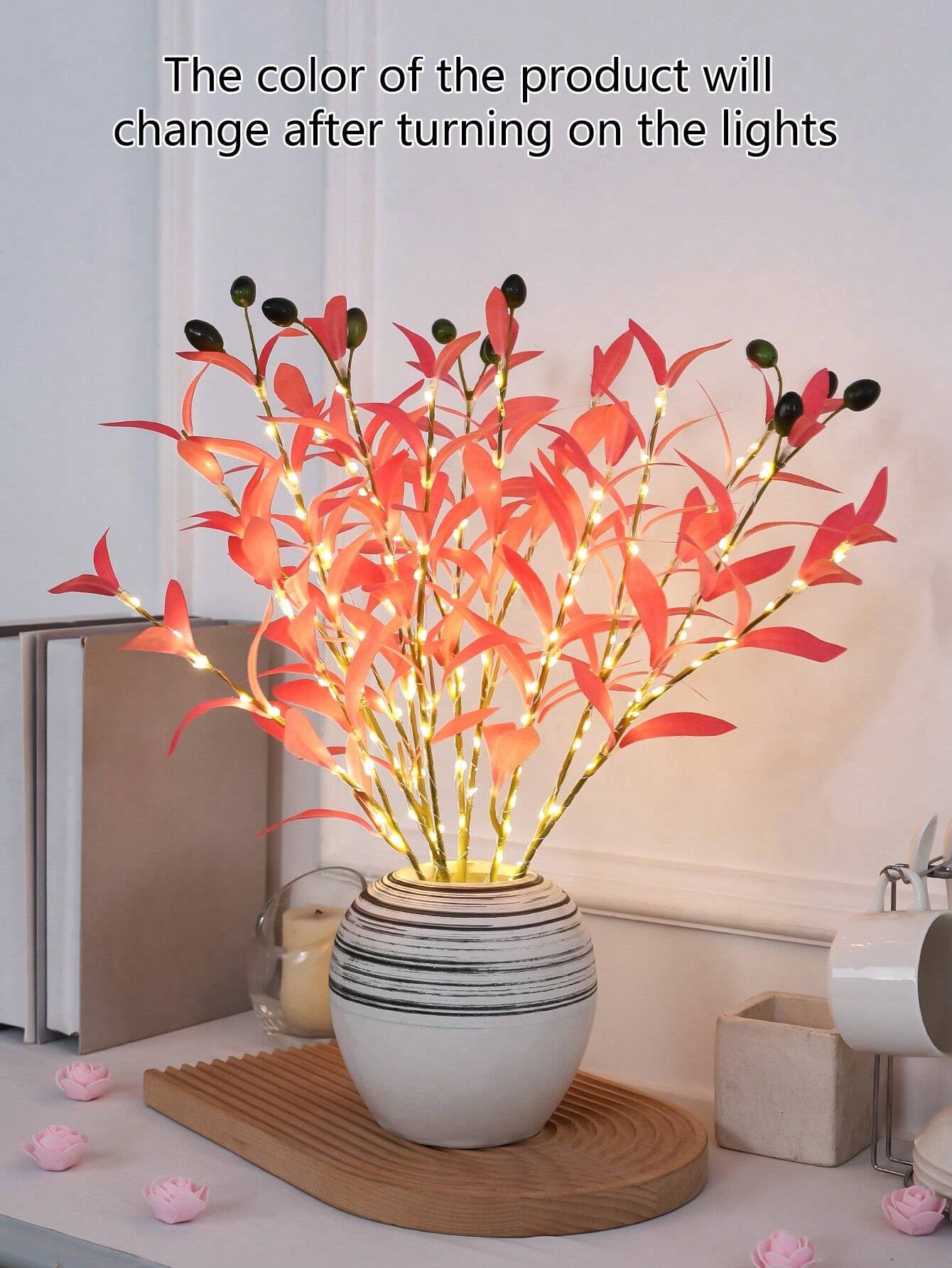 1Pc Simulation LED Lamp Olive Branch Home Interior Living Room Bedroom Porch Party Desktop Glow Warm Decoration Aesthetics, Valentine Day, Gift Gifts Birthday Graduation Home Decor Back to School Room Decor School Supplies,Fake Plants