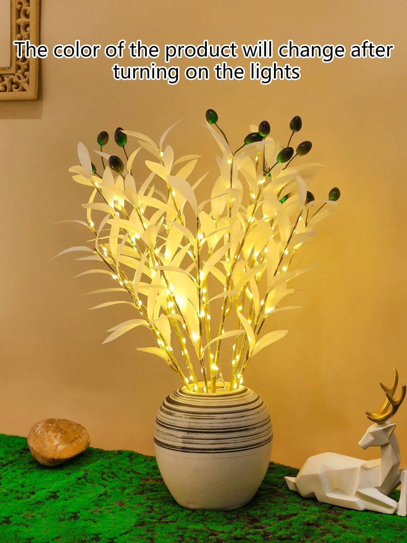 1Pc Simulation LED Lamp Olive Branch Home Interior Living Room Bedroom Porch Party Desktop Glow Warm Decoration Aesthetics, Valentine Day, Gift Gifts Birthday Graduation Home Decor Back to School Room Decor School Supplies,Fake Plants