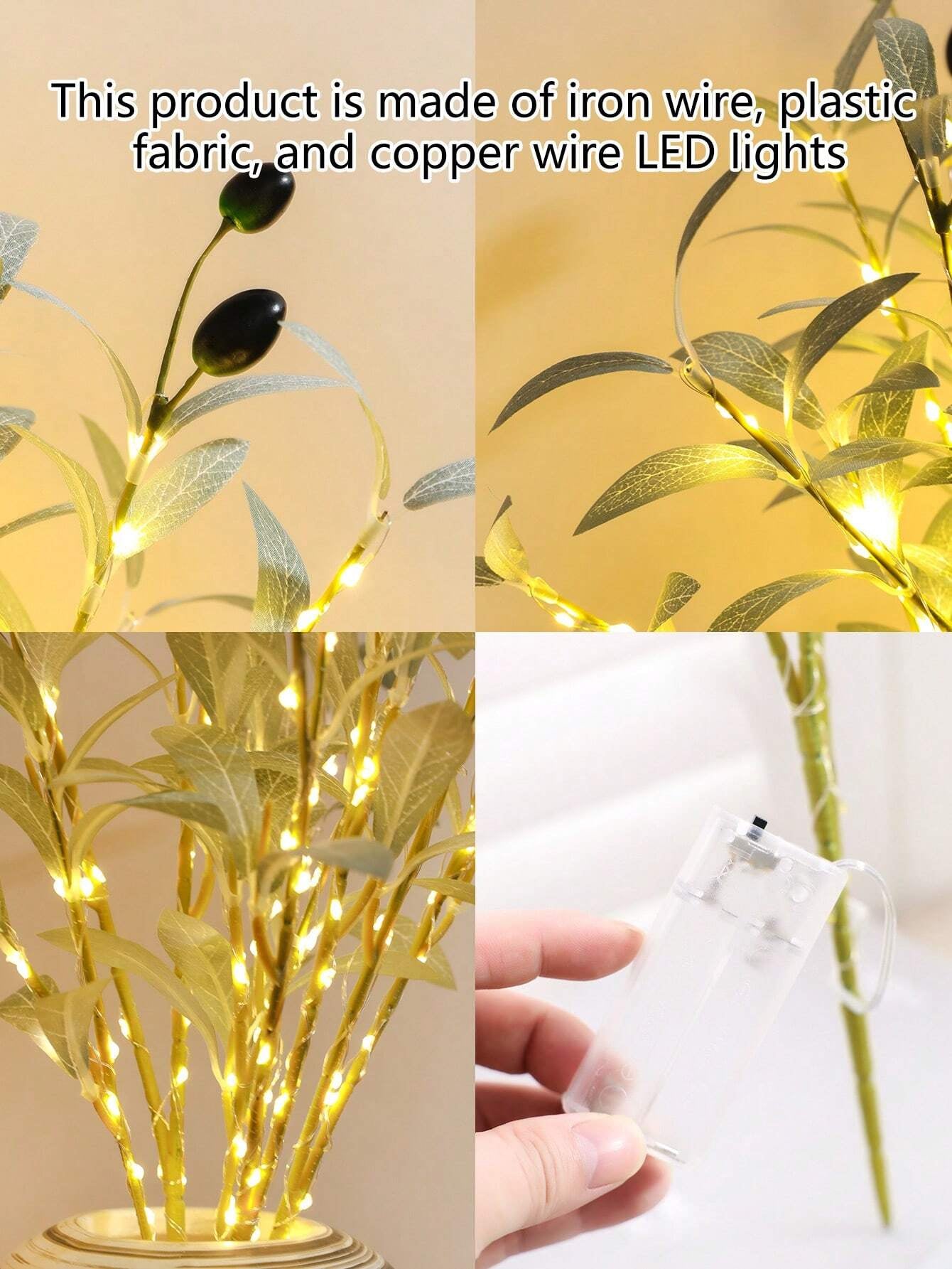 1Pc Simulation LED Lamp Olive Branch Home Interior Living Room Bedroom Porch Party Desktop Glow Warm Decoration Aesthetics, Valentine Day, Gift Gifts Birthday Graduation Home Decor Back to School Room Decor School Supplies,Fake Plants