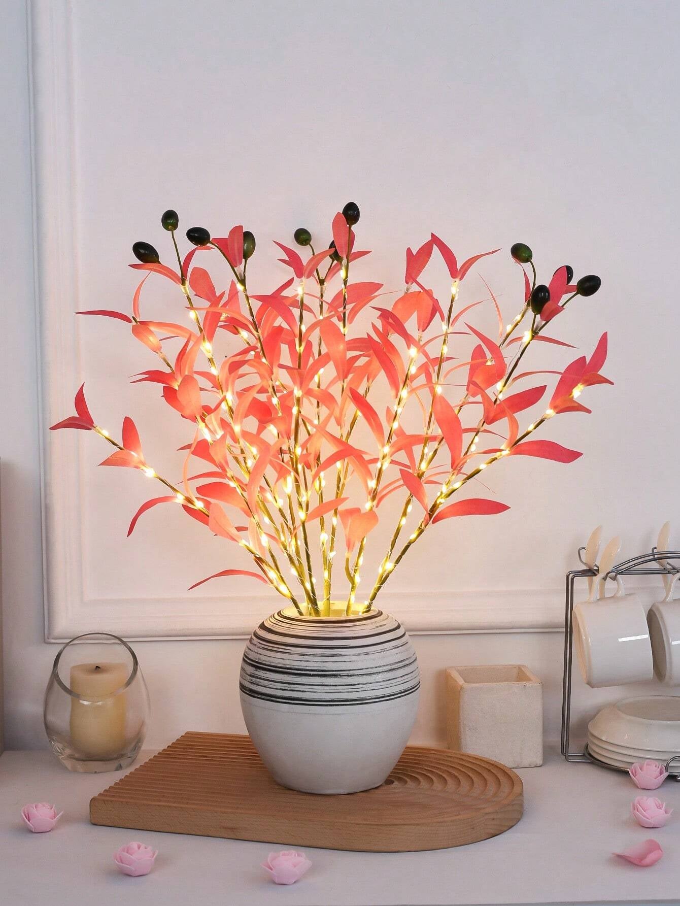 1Pc Simulation LED Lamp Olive Branch Home Interior Living Room Bedroom Porch Party Desktop Glow Warm Decoration Aesthetics, Valentine Day, Gift Gifts Birthday Graduation Home Decor Back to School Room Decor School Supplies,Fake Plants
