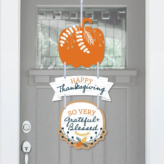 Happy Thanksgiving - Hanging Porch Fall Harvest Party Outdoor Decorations - Front Door Decor - 3 Piece Sign