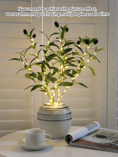 1Pc Simulation LED Lamp Olive Branch Home Interior Living Room Bedroom Porch Party Desktop Glow Warm Decoration Aesthetics, Valentine Day, Gift Gifts Birthday Graduation Home Decor Back to School Room Decor School Supplies,Fake Plants