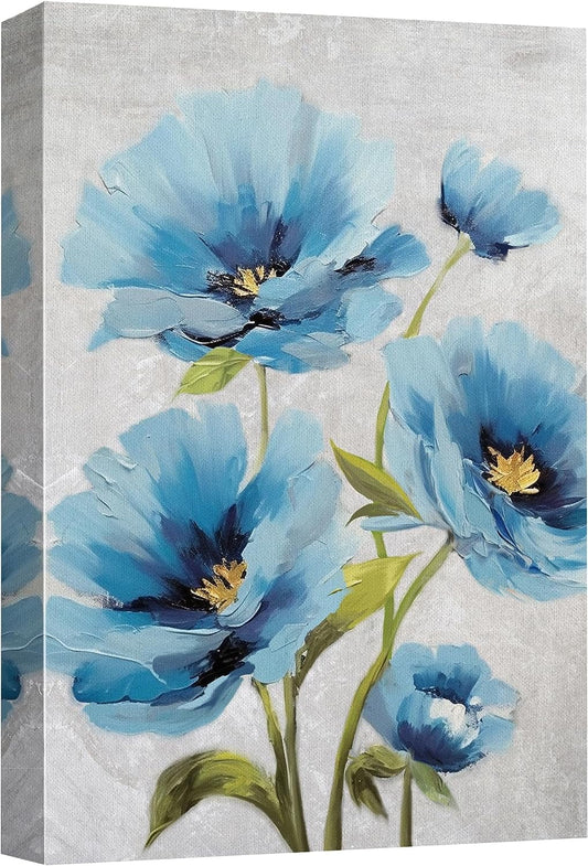 Blue daisy flowers! Transform your space with this stunning 16"x24" pastel watercolor canvas print Perfect for a cozy living room or farmhouse vibelArt #HomeDecor #BotanicalBeauty