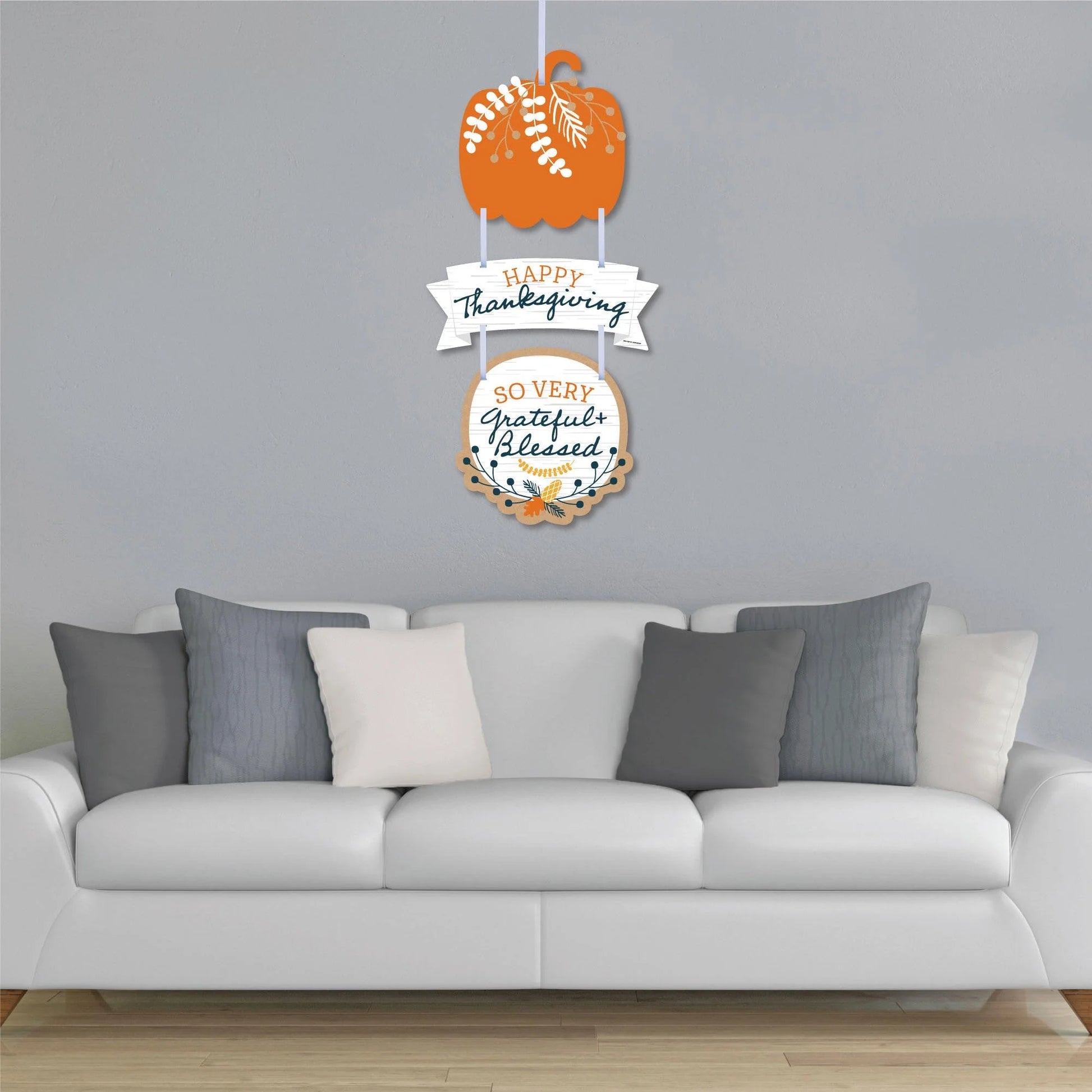 Happy Thanksgiving - Hanging Porch Fall Harvest Party Outdoor Decorations - Front Door Decor - 3 Piece Sign