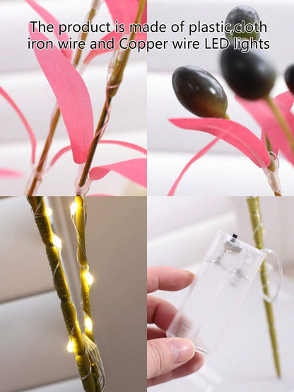 1Pc Simulation LED Lamp Olive Branch Home Interior Living Room Bedroom Porch Party Desktop Glow Warm Decoration Aesthetics, Valentine Day, Gift Gifts Birthday Graduation Home Decor Back to School Room Decor School Supplies,Fake Plants